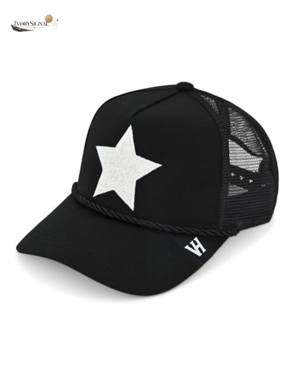 Vintage Havana Black Trucker Hat Women Pearl Star Snapback Adjustable